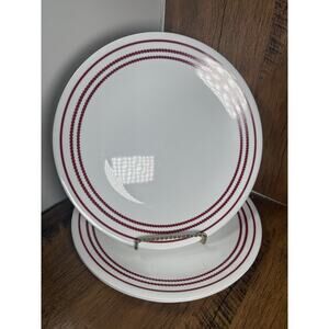 Set of 3 CORELLE RED RUBY Dinner Plates Three Bands Dots Beads 10.25"